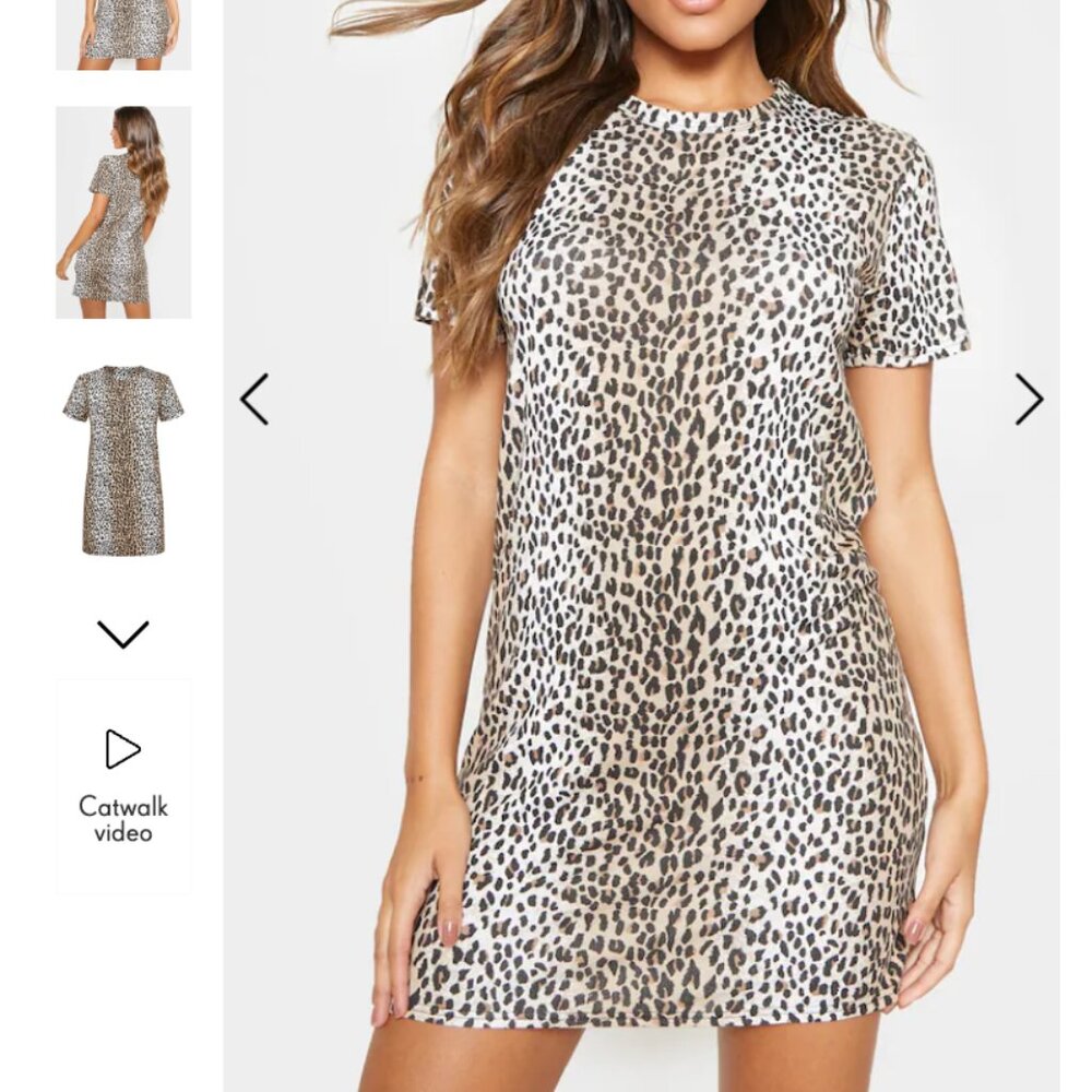 PrettyLittleThing - Size 2 Basic Leopard Print Short Sleeve T-Shirt Dress